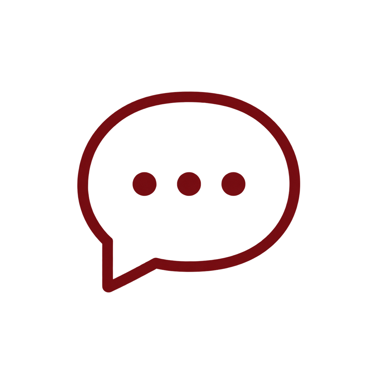 A simple dark red speech-bubble icon with three dots inside, centered on a plain white background.