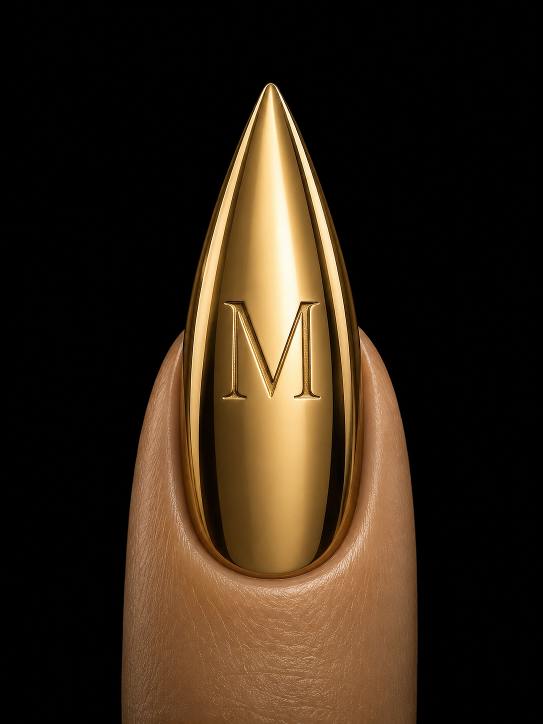 engraved 14k gold nail with monogram initials