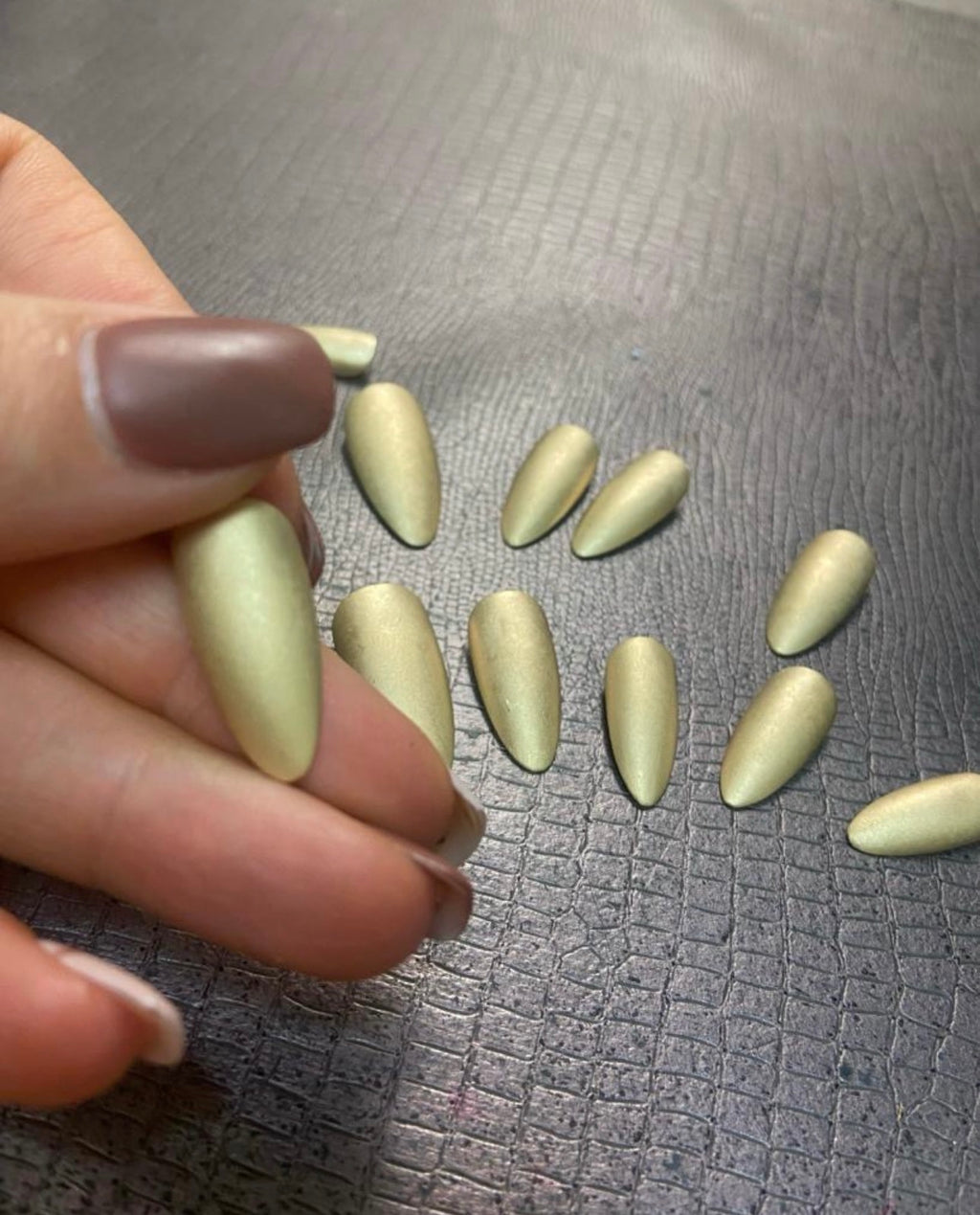 woman wearing solid 14k gold metal nail custom fit nyc handcrafted